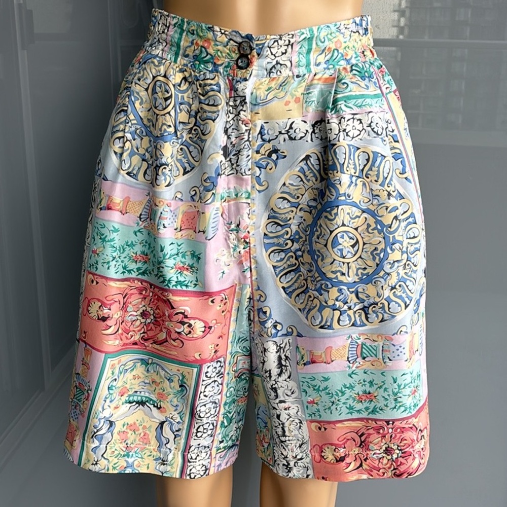 High Waisted 100% Silk Patterned Shorts